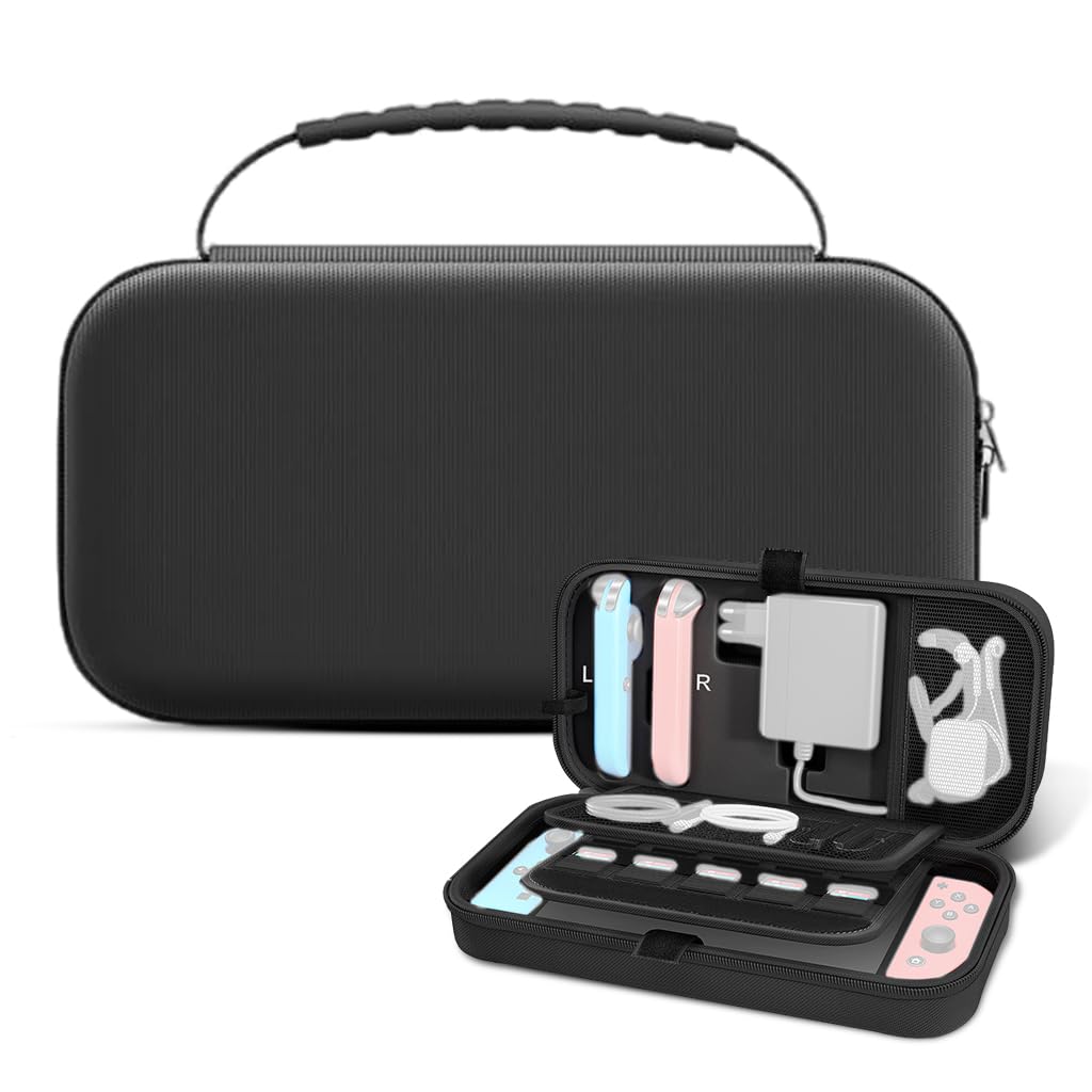 ZORBES Travel Bag for Switch/Switch OLED, EVA Hard Shell Travel Bag with Handle 20 Game Cassette Slots Design Accessories Bag for Game Pad, Joycon Controller, Charger & Cable, Earphones, Only Case ZORBES Travel Bag for Switch/Switch OLED, EVA Hard Shell Travel Bag with Handle 20 Game Cassette Slots Design Accessories Bag for Game Pad, Joycon Controller, Charger & Cable, Earphones, Only Case
